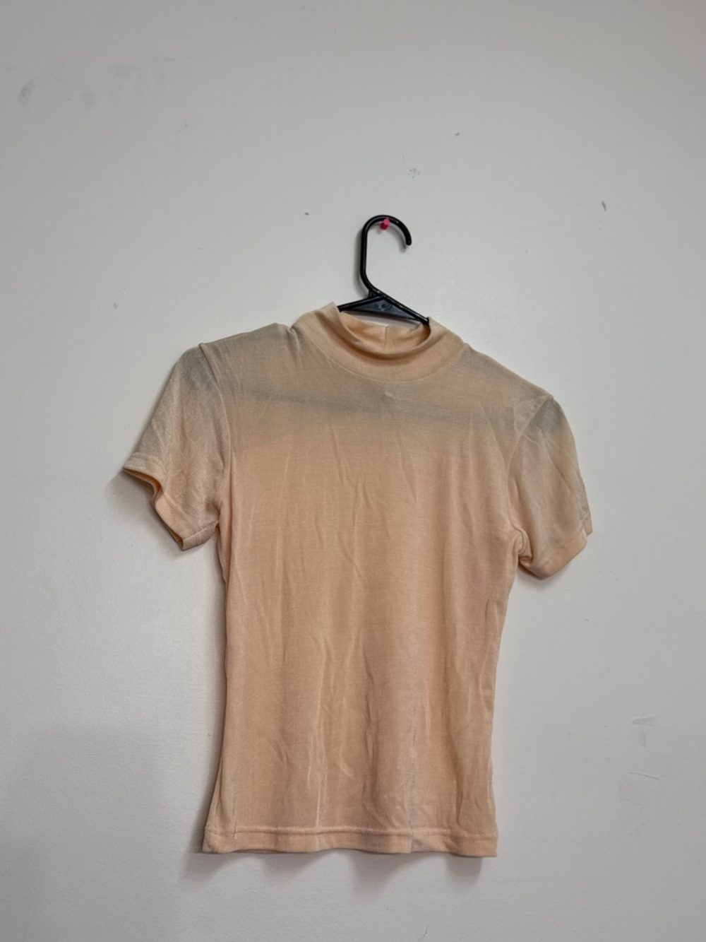 Vintage 90’s Betty Blu Sheer nylon spandex  mock neck short sleeve blouse nude